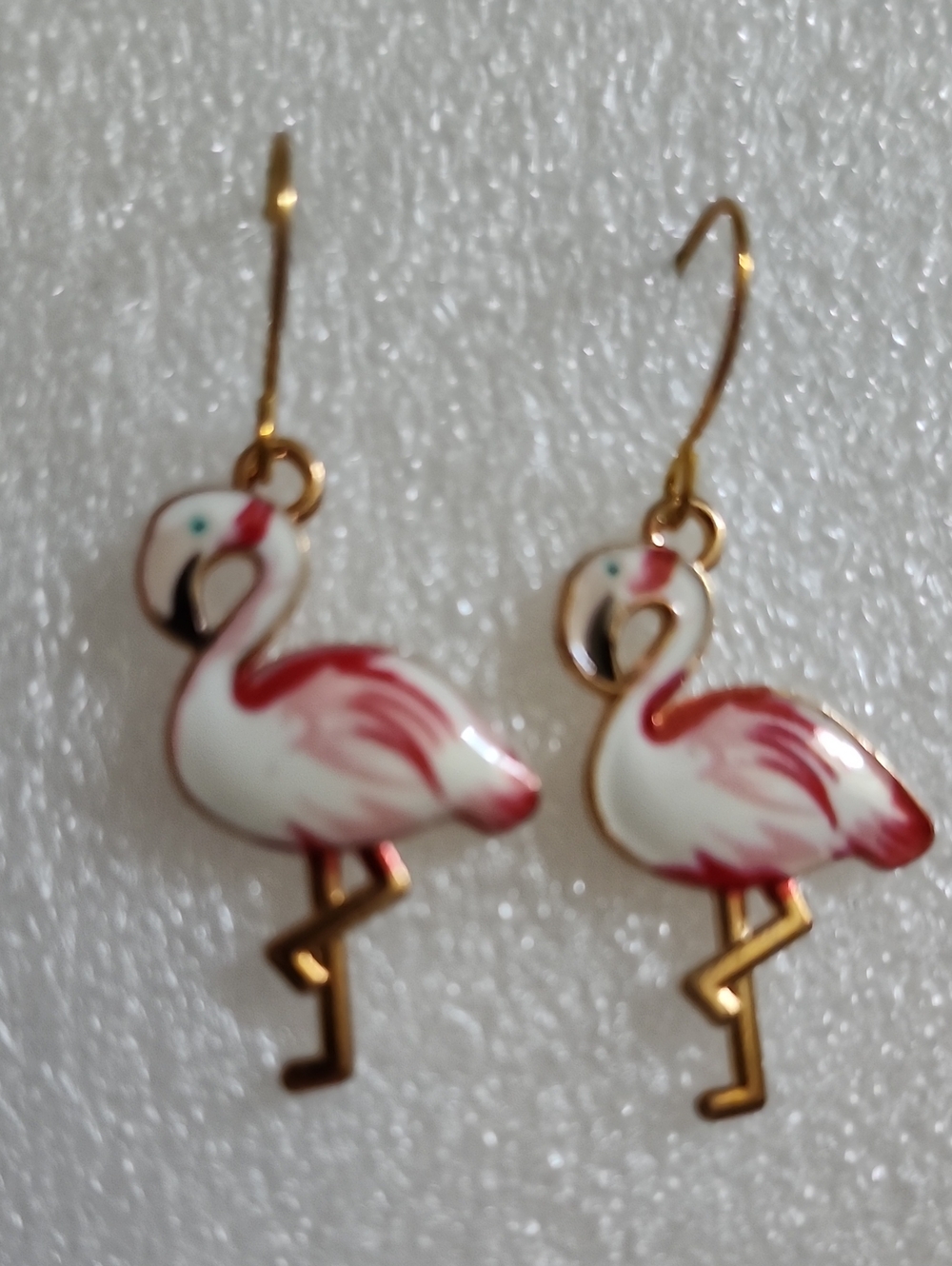 Hand Crafted Pink and White Flamingo Dangle Earrings